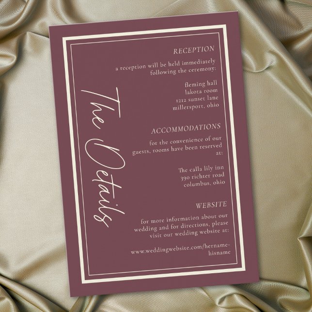 Burgundy Wine Minimalist Frame Wedding Enclosure Card (Burgundy Wine Minimalist Frame Wedding Enclosure Card)