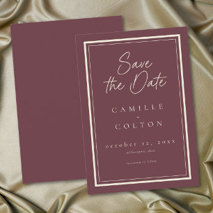 Burgundy Wine Minimalist Frame Wedding Save The Date