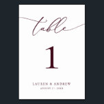 Burgundy Wine Minimalist Wedding | Event Custom Ta Table Number<br><div class="desc">(**PLEASE NOTE: To order,  simply adjust your table number (and name/date) and add each number to your cart separately. Then check out once you are finished.) Beautiful,  elegant,  modern and minimalist,  table number card. Fully customizable with your names (or Event Name) and Date.</div>