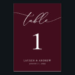 Burgundy Wine Minimalist Wedding | Event Custom Table Number<br><div class="desc">(**PLEASE NOTE: To order,  simply adjust your table number (and name/date) and add each number to your cart separately. Then check out once you are finished.) Beautiful,  elegant,  modern and minimalist,  table number card. Fully customizable with your names (or Event Name) and Date.</div>