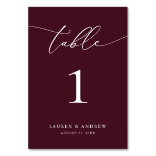 Burgundy Wine Minimalist Wedding Event Custom Table Number