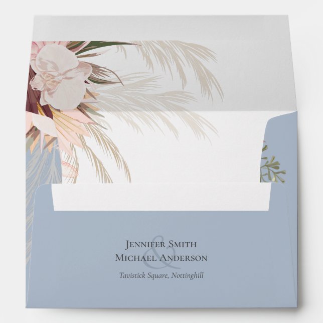 Burgundy Wine Pampas Grass Tropical Wedding Envelope (Back (Bottom))