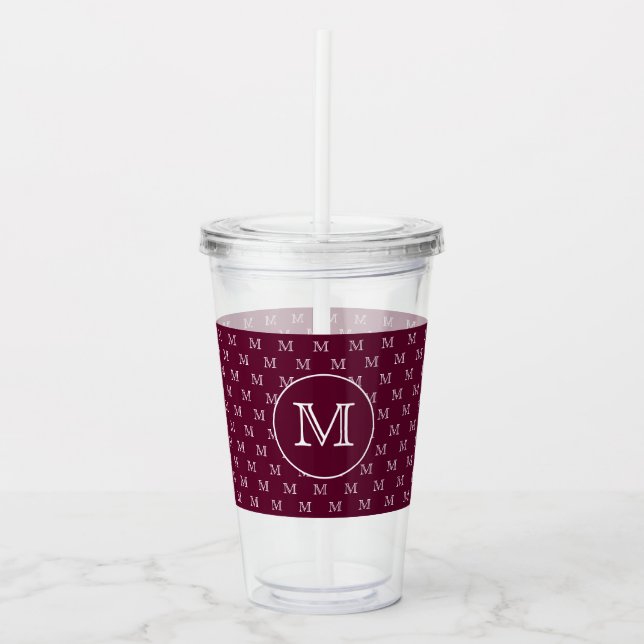 Burgundy Wine Personal Monogram Pattern Acrylic Tumbler (Front)