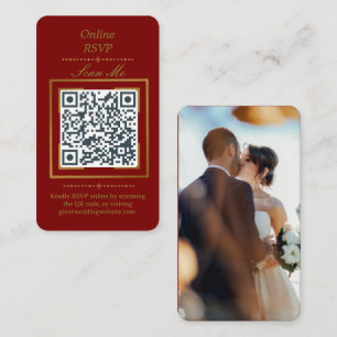 Burgundy Wine Photo Online RSVP QR Code Wedding Enclosure Card