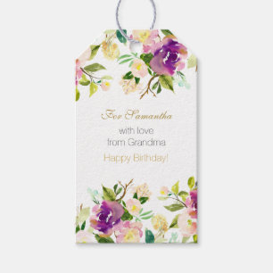 Burgundy Wine Pink Watercolor Floral Gift tag