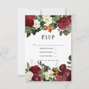Burgundy Wine Red Floral Wedding RSVP Card