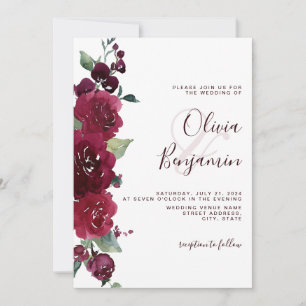 Burgundy Wine Red Marsala Floral Wedding Invitation