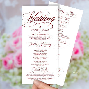 Burgundy Wine Red Modern Script All In One Wedding Program