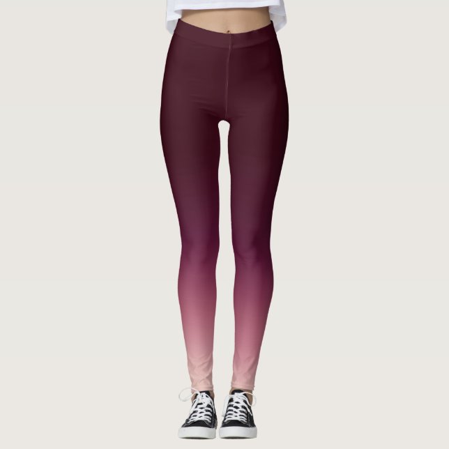 Burgundy Wine Red Ombre Elegant Gradient Leggings (Front)