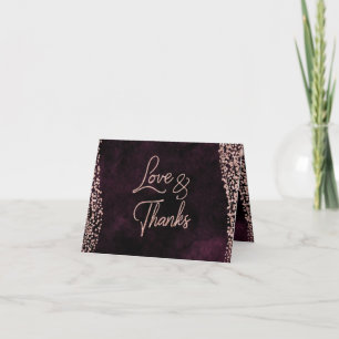 Burgundy Wine & Rose Gold Glam Wedding Thank You Card