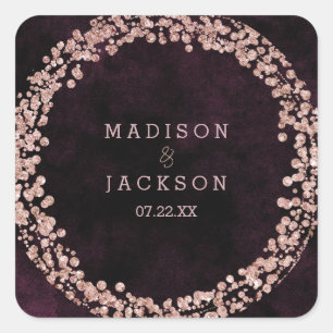 Burgundy Wine & Rose Gold Monogram Wedding Classic Square Sticker