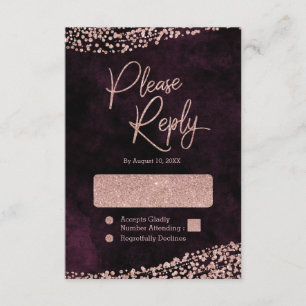 Burgundy Wine & Rose Gold Wedding Reply RSVP Card