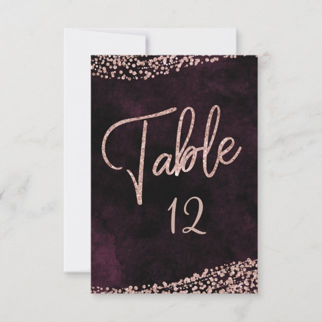 Burgundy Wine & Rose Gold Wedding Table Numbers (Front)