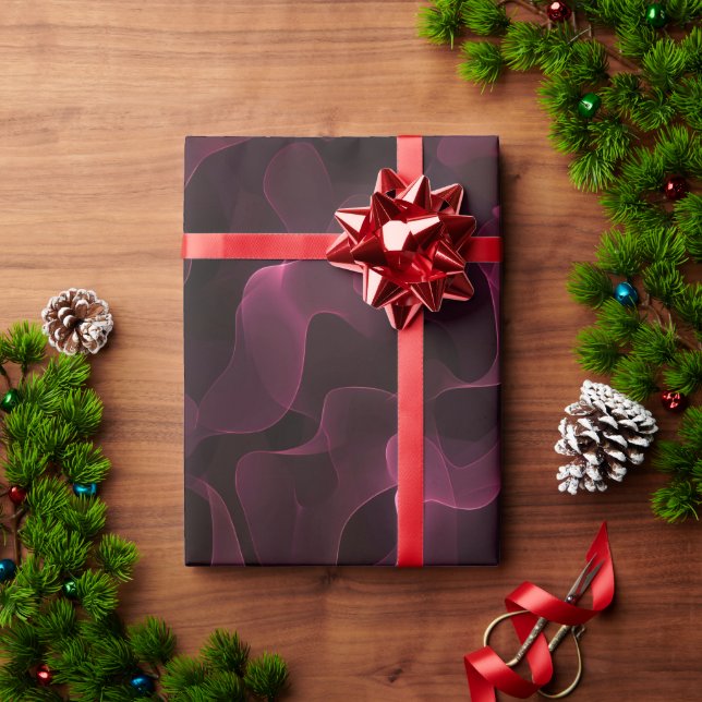 Burgundy Wine Smoke Flow Black Abstract Pattern Wrapping Paper (Holiday Gift)