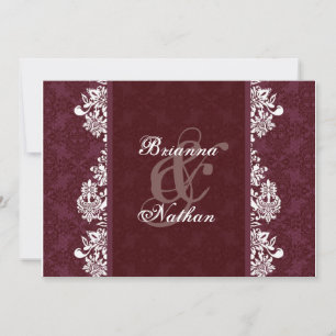 Burgundy Wine & White Damask Wedding Invitation
