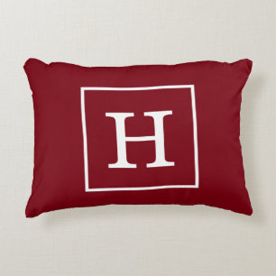 Burgundy Wine White Framed Initial Monogram Accent Pillow
