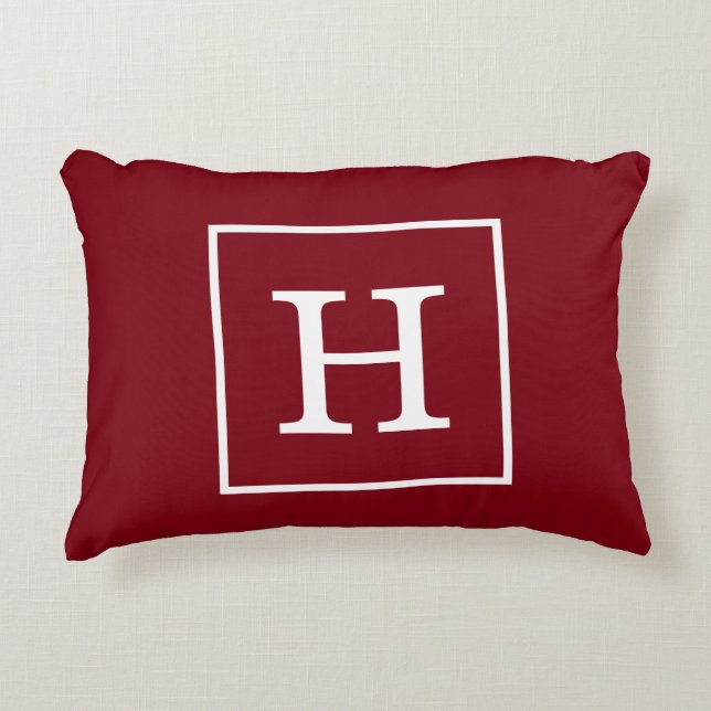 Burgundy Wine White Framed Initial Monogram Accent Pillow (Front)