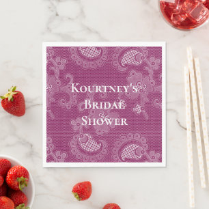 Burgundy Wine White Lace Floral Bridal Shower Napkin