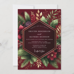 Burgundy Winter Botanical Wedding Invitation