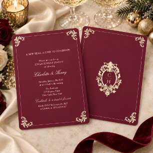 Burgundy Winter Engagement Party Invitation