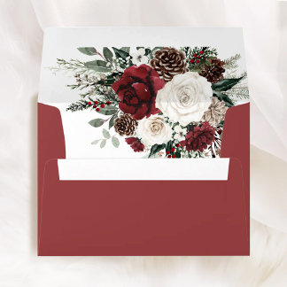 Burgundy Winter Floral Wedding Liner Addressed Envelope