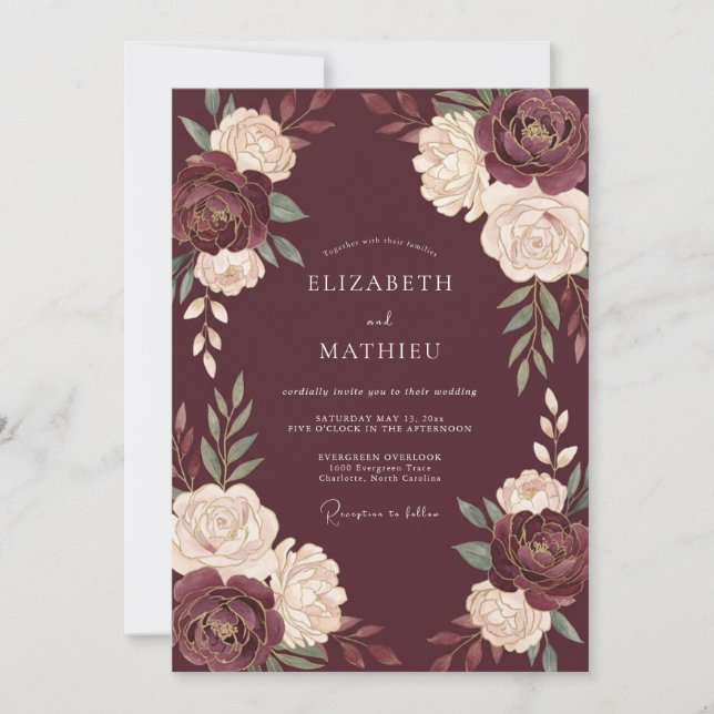 Burgundy Winter Wedding Invitation (Front)