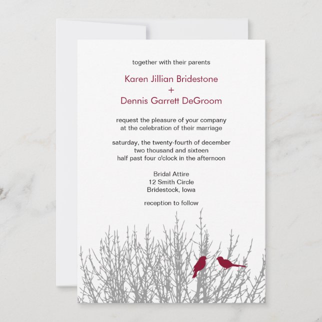 Burgundy Winter Weddings Customizable Invitation (Front)