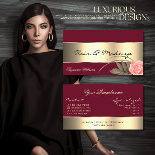 Burgundy with Gold Decor and Cute Rose Flower Business Card