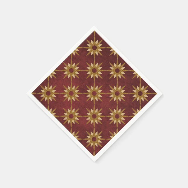 Burgundy with Gold Stars Pattern Napkin (Corner)