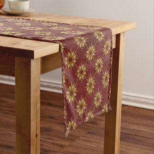 Burgundy with Gold Stars Pattern Short Table Runner