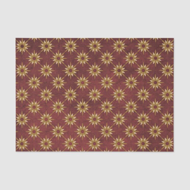 Burgundy with Gold Stars Pattern Tissue Paper (Front)