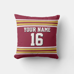 Burgundy with Gold White Stripes Team Jersey Throw Pillow