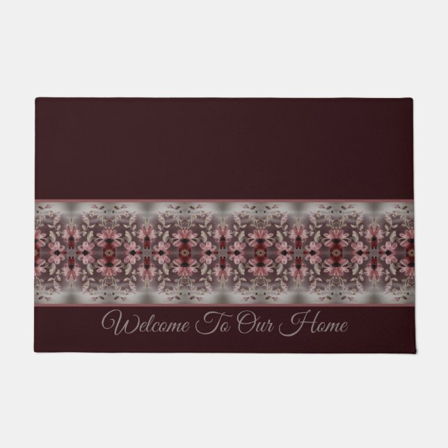 Burgundy With Grey and Rosy Pink Doormat (Front)