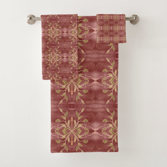Burgundy With Pattern Bath Towel Set (Insitu)