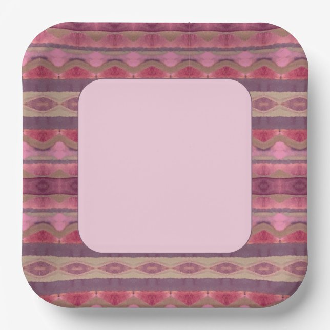 Burgundy With Pinks Paper Plate (Front)