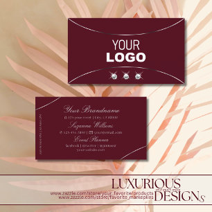 Burgundy with Silver Decor Diamonds and Logo Luxe Business Card