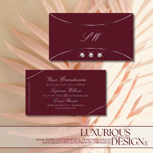 Burgundy with Silver Decor Diamonds and Monogram Business Card