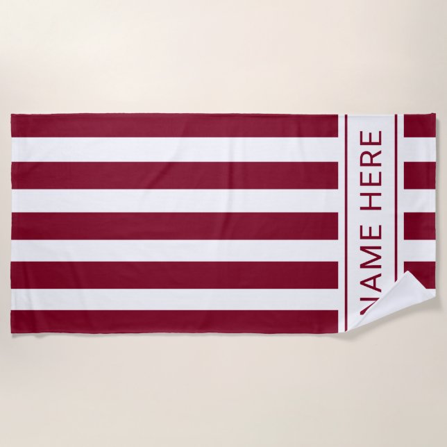 Burgundy with White Stripe Towel with Your Name (Front)