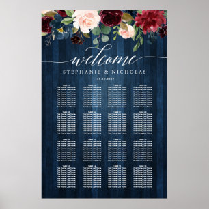 Burgundy wood rustic greenery script seating chart