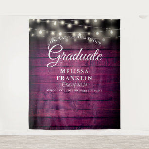Burgundy Wood String Lights Graduation Backdrop Tapestry