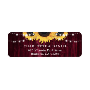 Burgundy Wood Sunflower Wedding Return Address