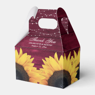 Burgundy Wood Sunflower Wedding Thank You Favor Box