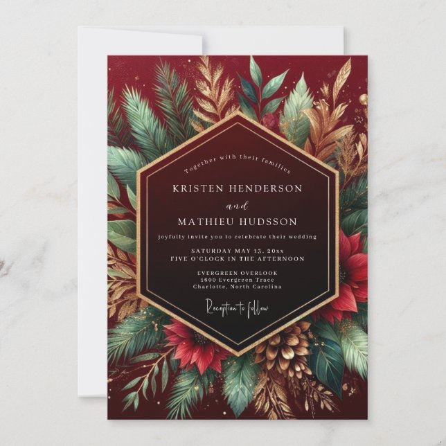 Burgundy Woodland Flourish Wedding Invitation (Front)