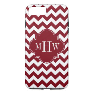 Burgundy Wt Chevron Burgundy Quatrefoil 3 Monogram Case-Mate iPhone Case