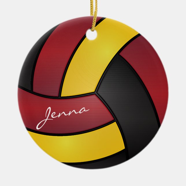 Burgundy, Yellow and Black Volleyball 2 | DIY Name Ceramic Ornament (Front)