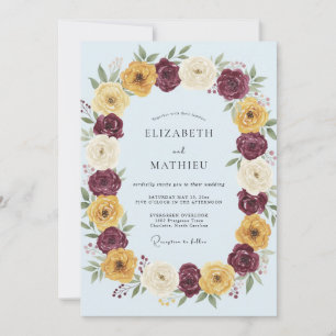 Burgundy Yellow Floral Bloom Wedding Invitation