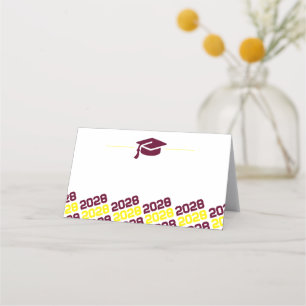 Burgundy & Yellow Graduation Folding Label, Food  Place Card