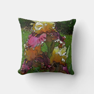 "Burgundy & Yellow Iris" (photog./digital manipula Throw Pillow
