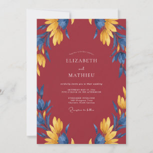 Burgundy Yellow Leaf Wedding Invitation
