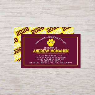 Burgundy & Yellow Pawprint Mini Graduation Invites